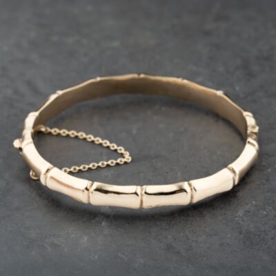 Pre-Owned Vintage 9ct Yellow Gold Bamboo Pattern Hinged Bangle 41211412