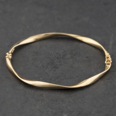 Pre-Owned 9ct Yellow Gold Twist Hinged Bangle 41211445