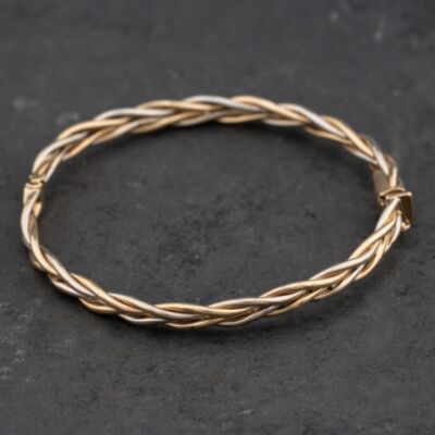 Pre-Owned 9ct Two Colour Gold Woven Hinged Bangle 41211474