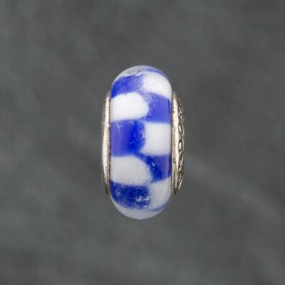Pre-Owned Pandora Silver Blue & White Glass Bead Charm 41221173