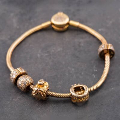 Pre-Owned Pandora Silver Cubic Zirconia Set 19cm Snake Charm Bracelet 41221367