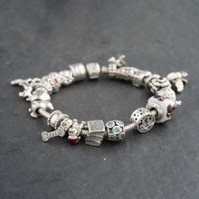 Pre-Owned Pandora Silver Multi Stone Pandora Assorted 8 Inch Charm Bracelet 41221386