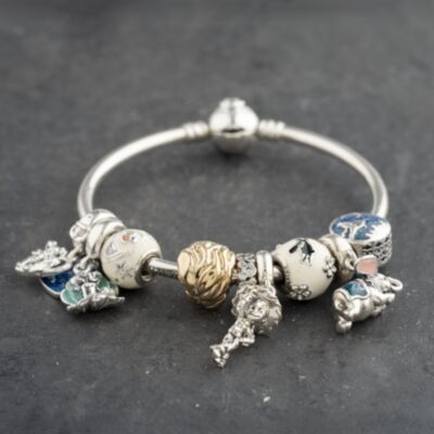 Pre-Owned Pandora Silver Multi Stone Pandora 9 Assorted Disney Medium Charm Bangle 41221387