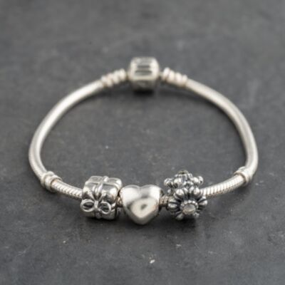 Pre-Owned Pandora Silver Multi Stone Pandora 3 Assorted 7.5 Inch Charm Bracelet 41221393