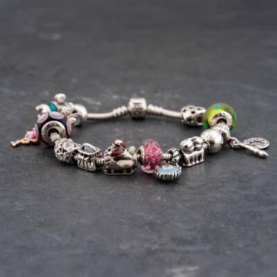 Pre-Owned Pandora Silver Multi Stone Pandora 20cm Snake Charm Bracelet 41221421