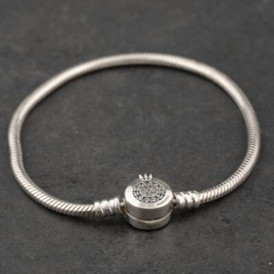 Pre-Owned Pandora Silver Cubic Zirconia Set Clasp 7.5 Inch Charm Bracelet 41221449