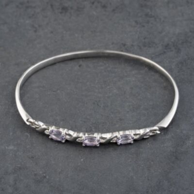Pre-Owned Silver Amethyst Hinged Bangle 41251401