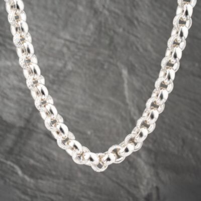 Pre-Owned Silver Engraved Hoop 24 Inch Belcher Chain 41251506