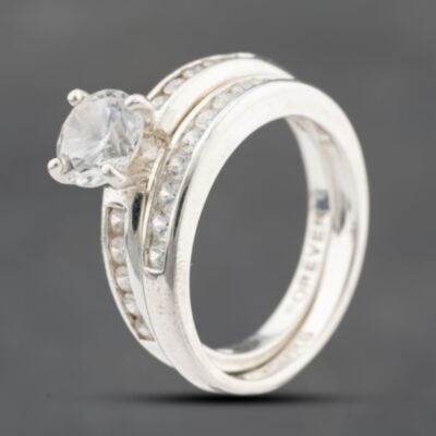 Pre-Owned Silver Cubic Zirconia Bridal Set Rings 41251568