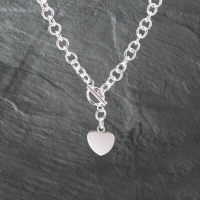 Pre-Owned Silver Heavy Dangle Heart Charm 18 Inch T-Bar Belcher Chain 41251588