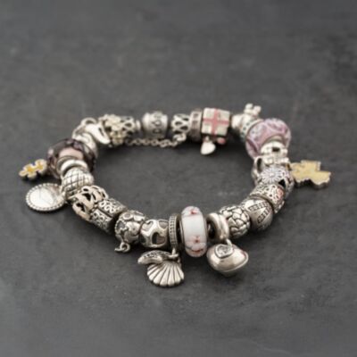 Pre-Owned Pandora Silver Multi Stone Full Assorted Charms & 7.5 Inch Charm Bracelet 41251638