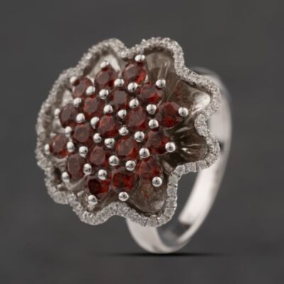 Pre-Owned Sterling Silver Garnet & White Zircon Large Flower Cluster Ring 41251665