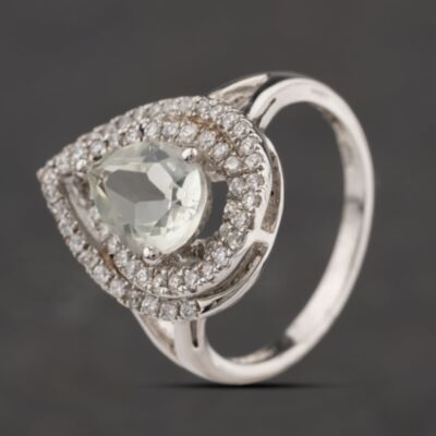 Pre-Owned Sterling Silver Green Amethyst & Cubic Zirconia Cluster Ring 41251677