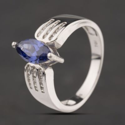 Pre-Owned Sterling Silver Tanzanite & White Cubic Zirconia Marquise Shape Dress Ring 41251691