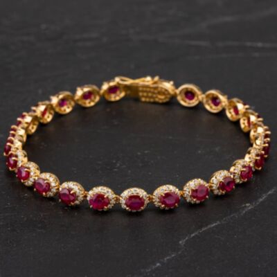 Pre-Owned 18ct Yellow Gold 7 Inch Ruby Bracelet 4128023