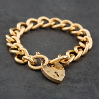 Pre-Owned Vintage 9ct Rose Gold Heavy 7 Inch Curb Chain Bracelet 41281069