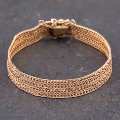 Pre-Owned 9ct Rose Gold Four Row 7 Inch Curb Chain Bracelet 41281274