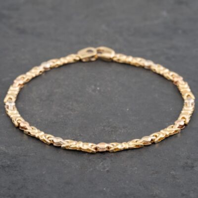 Pre-Owned 9ct Three Colour Gold Flexible Bar 7.5 Inch Chain Bracelet 41281467