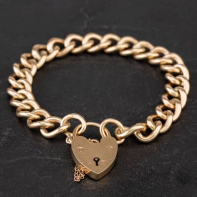Pre-Owned 9ct Yellow Gold 7.5 Inch Padlock Open Curb Bracelet 4128146