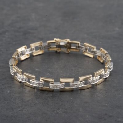Pre-Owned 9ct Two Colour Gold 0.33ct Diamond Set 7 Inch Bar Bracelet 41281480