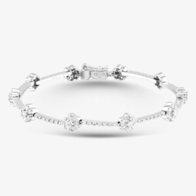 Pre-Owned 14ct White Gold 1.85ct Diamond Set Cluster & Bar 7 Inch Bracelet 41281482