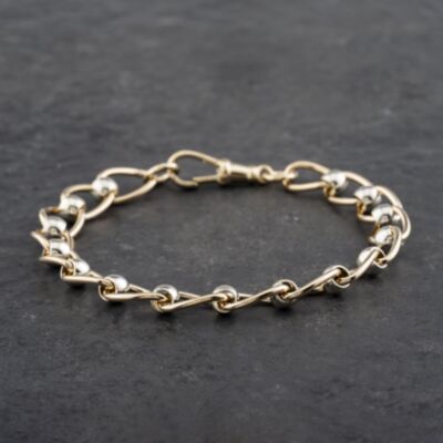 Pre-Owned 9ct Two Colour Gold Roller Ball 8 Inch Chain Bracelet 41281494
