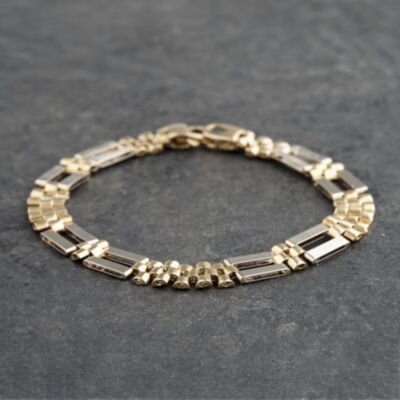 Pre-Owned 9ct Two Colour Gold Brick & Bar 7 Inch Chain Bracelet 41281506