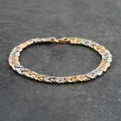 Pre-Owned 14ct Two Colour Gold 8 Inch Byzantine Chain Bracelet 41281508