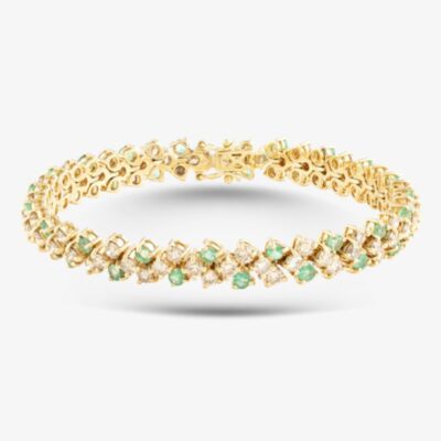 Pre-Owned 18ct Yellow Gold 1.70ct Emerald & 4.50ct Brilliant Cut Diamond 3 Row 7 Inch Bracelet 41281517