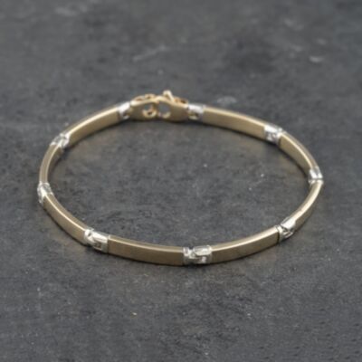 Pre-Owned 9ct Two Colour Gold 7 Inch Bar Chain Bracelet 41281552