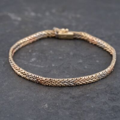 Pre-Owned 9ct Three Colour Gold Woven Link 7 Inch Bracelet 41281554