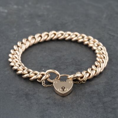 Pre-Owned Vintage Rose Gold Padlock & Safety Chain 7 Inch Curb Chain Bracelet 41281561