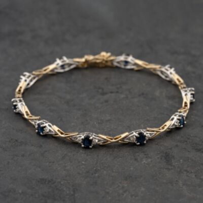 Pre-Owned 18ct Two Colour Gold Sapphire & 0.33ct Diamond Set 7.5 Inch Bracelet 41281585