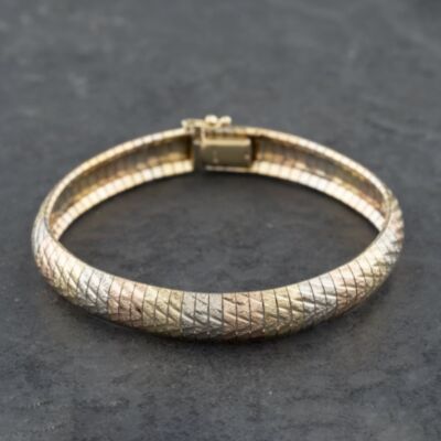Pre-Owned 9ct Three Colour Gold Flexible 7.25 Inch Bracelet 41281595