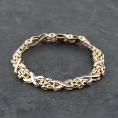 Pre-Owned 9ct Three Colour Gold Fancy 7.5 Inch Bracelet 41281596
