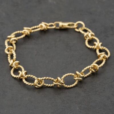 Pre-Owned 18ct Yellow Gold Oval Rope Patterned Link 8 Inch Chain Bracelet 41281607