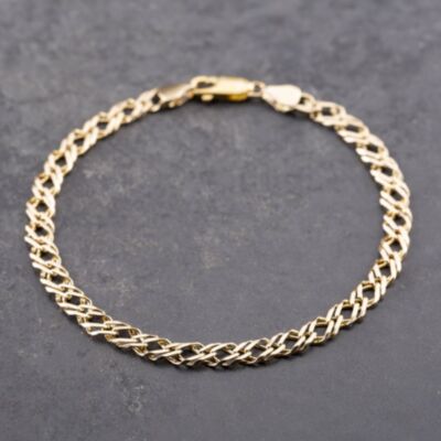 Pre-Owned 9ct Yellow Gold Double Link 7.5 Inch Curb Chain Bracelet 41281608