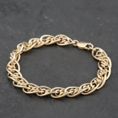 Pre-Owned 9ct Yellow Gold Triple Link Rope Textured 8.5 Inch Curb Chain Bracelet 41281618