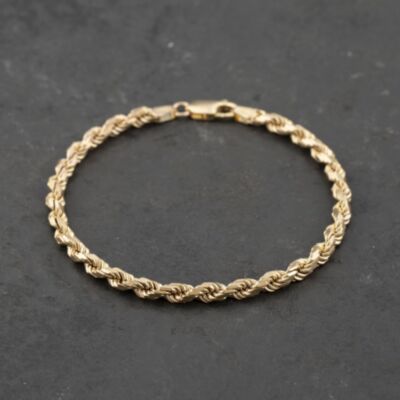 Pre-Owned 9ct Yellow Gold Solid 7.5 Inch Rope Chain Bracelet 41281621