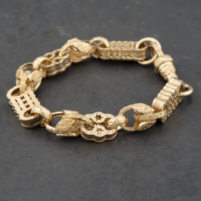 Pre-Owned 9ct Yellow Gold Fancy 9 Inch Belcher Chain Bracelet 41281623