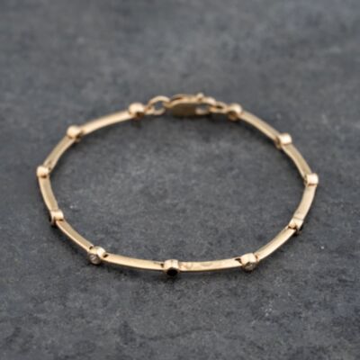 Pre-Owned 9ct Yellow Gold Diamond & Sapphire Articulating 6.5 Inch Bar Bracelet 41281637