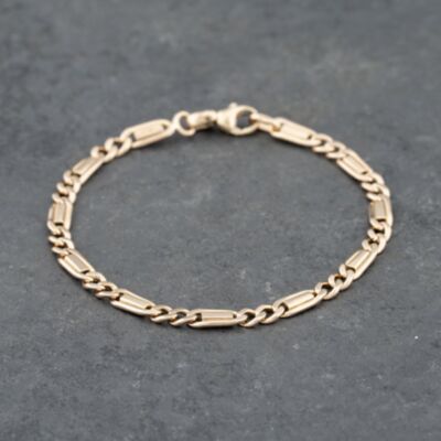 Pre-Owned 9ct Yellow Gold 2+1 Fancy Link 7.5 Inch Figaro Chain Bracelet 41281661