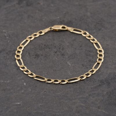 Pre-Owned 9ct Yellow Gold 3+1 7.5 Inch Figaro Chain Bracelet 41281664