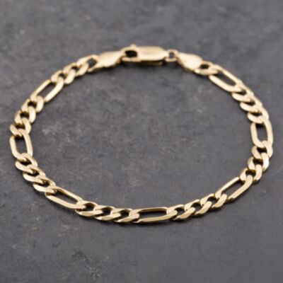 Pre-Owned 9ct Yellow Gold 3+1 Link 7.5 Inch Figaro Chain Bracelet 41281693