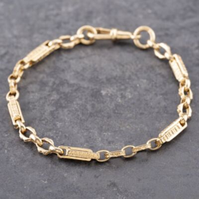 Pre-Owned 9ct Yellow Gold Twisted Bar And Oval Link 8 Inch Fancy Chain Bracelet 41281695