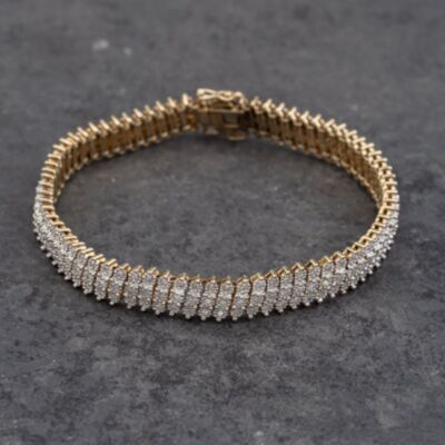 Pre-Owned 9ct Yellow Gold 1.50ct Diamond Three Row Claw Set Articulating 7.5 Inch Tennis Bracelet 41281704