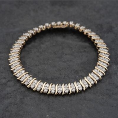 Pre-Owned 9ct Yellow Gold Diamond 3 Row 7 Inch Bracelet 41281724