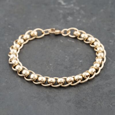 Pre-Owned 9ct Yellow Gold Roller Ball 8 Inch Curb Chain Bracelet 41281737