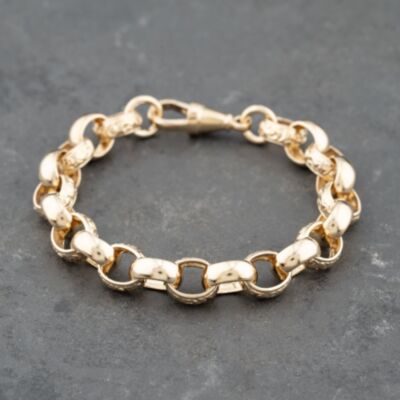 Pre-Owned 9ct Yellow Gold Polished And Foliate Engraved Oval Link 7.5 Inch Belcher Chain Bracelet 41281740
