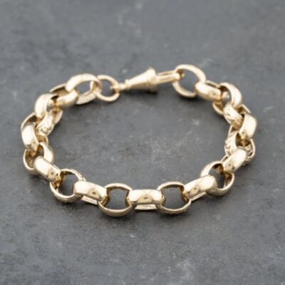 Pre-Owned 9ct Yellow Gold Polished And Foliate Engraved Oval Link 7.5 Inch Belcher Chain Bracelet 41281741